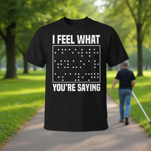 T-shirt promozionale per la sensibilizzazione sulla ipovisione, abbigliamento per la cecità e la lettura Braille per chi ha problemi di vista - Product Image 3