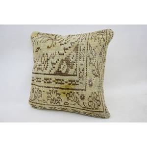 Beige Wool Kantha Patchwork <b>Pillow</b> 18x18 Inches Rustic Design Vintage Embroidered Printed Floral for Home Decor for Sofa Use - Product Image 3