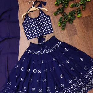 Shoryam Fashion Girls Party & Diwali Sequin Floor-Length Lehenga Choli Outfit; Elegant Dark Blue Kids Indian Ceremonies - Product Image 1