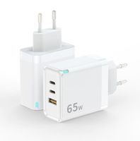 Chargeur mural USB-C de haute qualité 65W PD 3.0/QC à charge rapide avec 2 ports Type-C pour iPad, tablette, ordinateur portable, appareil photo, écouteurs