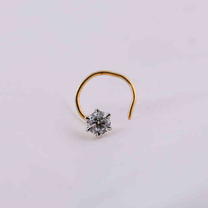 Piercing de nez minimaliste en or massif 14 carats avec diamant de laboratoire rond de 0,25 carat à six griffes pour femme, bijoux de mariage - Product Image 1