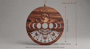Décoration murale circulaire en bois avec phases lunaires et motif Ganesha, style bohème pour le salon - Product Image 3