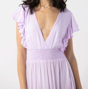 Flowy Rayon Multi Ombre Tie-Dye Long Summer Party Wear Manches à volants Designer Back With Smoky Belt Deep V Neck Knee Side Limon - Product Image 4