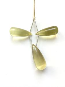 Quartz citron naturel lisse en gouttes, 3 pièces, naturel, pour la fabrication de bijoux fins, pierre précieuse - Product Image 3