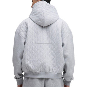 460 Grams Heavy Thick <b>Zip</b>-Up Quilted Fleece Boxy Cropped Pullover Hoodie Custom Embroidery 100% Cotton Quick Dry Breathable for - Product Image 2