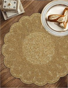 Set de table rond en or fait main avec perles |   Set de Napperons de Table en Perles de Verre Style Américain pour Mariage, Noël et Décoration Intérieure - Product Image 2