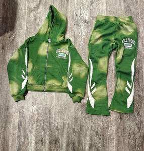 Custom Distressed Embroidery Patch Sweatsuit Streetwear Sweatpants and Hoodie Set Sun Faded Stone Acid Washed Men Tracksuit - Product Image 3