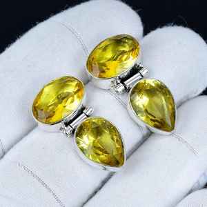 Boucles d'oreilles pendantes uniques en argent sterling 925 massif avec pierres précieuses en citrine jaune, cadeaux d'anniversaire et de Noël - Product Image 3