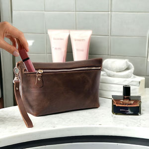 Indian Personalized Genuine Leather Makeup Toiletry <b>Bag</b> Soft Leather Toiletry <b>Bag</b> for Women Cosmetic Ladies Clutch Toiletry <b>Bag</b> - Product Image 6