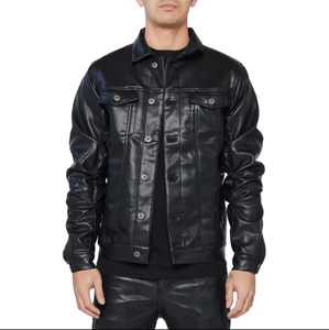 Blank Bottom up Veste En Cuir Lâche Baseball Bomber Vestes En Cuir Homme Conception Personnalisée Nouveau Style En Cuir Hommes Vestes Noir Dye - Product Image 1