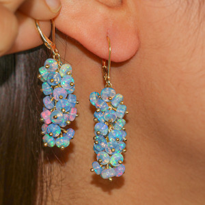 Boucles d'oreilles perlées en argent Sterling 925 avec opale bleue faites à la main Fine balancent bijoux de fête de mariage cadeau pour les femmes - Product Image 3