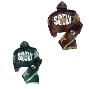 2024 Personnalisé Écologique Grande Taille Logo Vieilli Streetwear Homme Coton Polaire Ourlet Ample Sweat à Capuche Pantalon Évasé Unisexe - Product Image 5