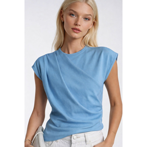 Blusa de Manga Corta con Hombros Descubiertos - Azul - Azul - Product Image 5