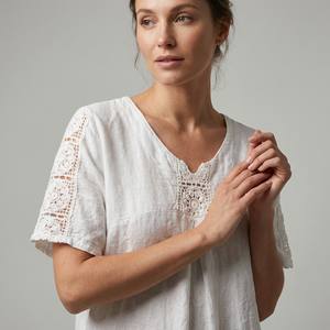 Robe en dentelle à manches courtes et col en V avec poches, 100% lin, taille unique, convient aux tailles 38-46 - Product Image 3