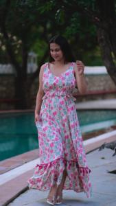 Vestido romántico de verano Vintage para mujer, 100% algodón, transpirable, ecológico, estilo envolvente, blanco, rosa, Floral, patrón sólido, hasta el suelo - Product Image 2