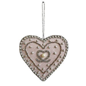 Ornement en argent artisanal en forme de cœur avec ornement Zari |   Cœur en fil métallique à suspendre pour Noël, décoration murale et cadeau - Product Image 1