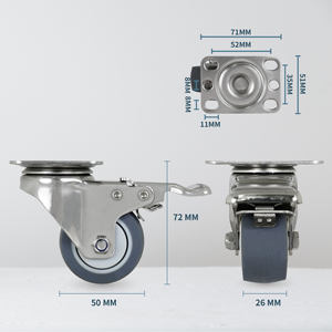 Plaque supérieure de 2 pouces en acier inoxydable 304 avec roulettes bloquables en caoutchouc TPR pour chariot et étagère à livres - Product Image 2
