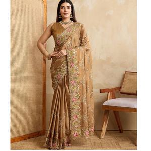 Sari de estilo Bollywood de diseñador con efecto brillante y pieza de blusa bordada para mujeres y niñas a los mejores precios - Product Image 1