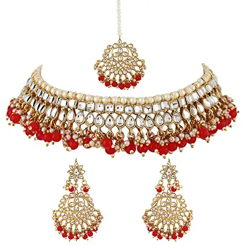 Jmc 22k gold ultimo elegante girocollo fantasia tradizionale collana Kundan Set di gioielli per le donne