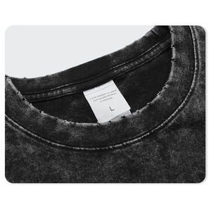 T-shirt tricoté solide de style hip-hop vintage personnalisé pour hommes 100% coton séchage rapide lavage à l'acide surdimensionné coupe ample col en O - Product Image 6
