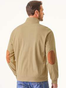 เสื้อสเวตเตอร์แขนยาวผ้าลูกฟูกสำหรับผู้ชาย, เสื้อสเวตเตอร์ลำลองลาย3D สีพื้นปกตั้ง - Product Image 5