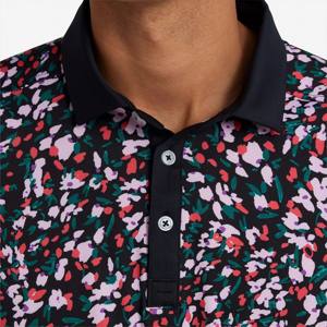 Polo de golf cómodo y flexible para hombre con mangas raglán cortas, tela estampada de verano para un aspecto atlético moderno - Product Image 3