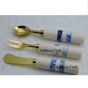 Juego de cubiertos chapados en oro de último diseño, Mini cuchara, tenedor, juego de herramientas de corte con mango de resina, vajilla, cubiertos dorados, herramientas de cocina - Product Image 2