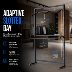 Sistema de Exibição Modular de 3 Níveis com Prateleiras e Trilho para Roupas, Revestido a Pó, para Lojas de Varejo, Boutiques e Exposições - Product Image 4