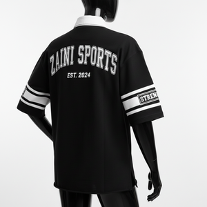 Camiseta de Rugby Premium para Hombre, de Algodón y Poliéster, 220 GSM, Diseño de Paneles Blanco y Negro, Logotipo Personalizado Bordado con Transferencia Térmica, Absorbe la Humedad - Product Image 5