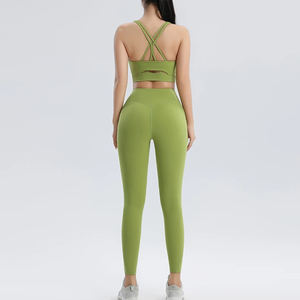 <b>High</b> <b>Waist</b> Compression Yoga Pants And Sports Bra Set For <b>Women</b> Workout Gym Wear Seamless Fitness <b>Leggings</b> Set Activewear Suit - Product Image 3