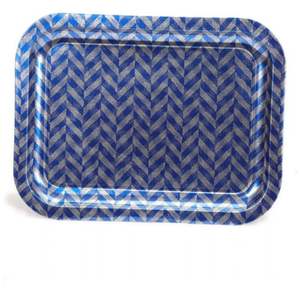 Plateau rectangulaire en métal fantaisie 233x307mm Plateau de service en bois bleu foncé antidérapant pour la maison pour le service de thé et de café - Product Image 1