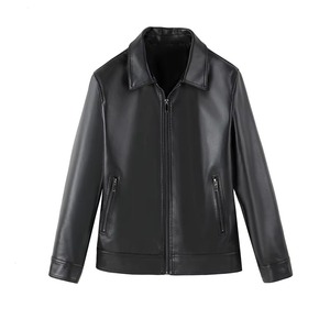 Blouson d'hiver pour homme, coupe-vent, en laine, style motard, en cuir PU, col montant, fermeture éclair, capuche, respirant, rembourrage épais - Product Image 1