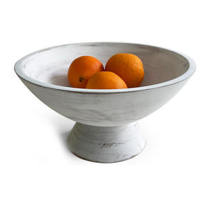 Cuenco de Pedestal de madera antiguo Blanco clásico, madera de Mango, frutero personalizado hecho a mano, decoración de mesa, centro de mesa, precio asequible - Product Image 1