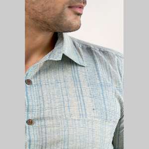 Chemise Slim Fit décontractée en coton imprimé bleu grisâtre pour homme ODM Supply - Product Image 1