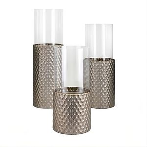 <b>Hammered</b> Design Round Shape Cylinder Handmade Candle <b>Holder</b> Unique Gold Finishing Decorative Lighting for Set of 3 - Product Image 1