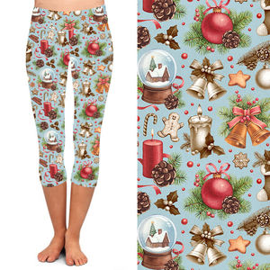 Fête de noël taille haute Leggings pour femmes filles Capri imprimer conception mince Fitness pantalon taille élastique fermeture genou longueur - Product Image 2