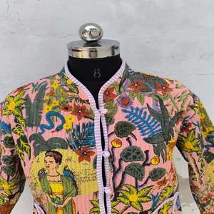 2026 New Stylist <b>Women's</b> <b>Cropped</b> Puffer Quilted Jacket <b>Cardigan</b> Floral Printed Thick Long Sleeve Open Front Autumn 100% Cotton - Product Image 3