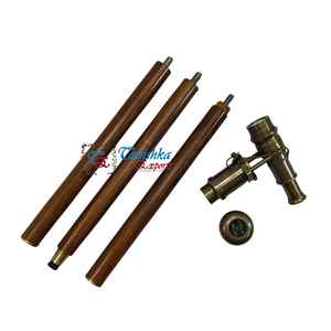 Canne de marche pliable en bois brun faite à la main avec poignée télescopique plaquée laiton de haute qualité, style antique, cadeau idéal pour les personnes âgées - Product Image 4