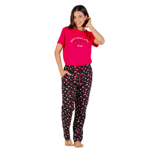 Muy conveniente 100% algodón señoras vestido de noche ropa de dormir media manga 2 piezas pijama conjunto para mujeres a un precio confiable - Product Image 1