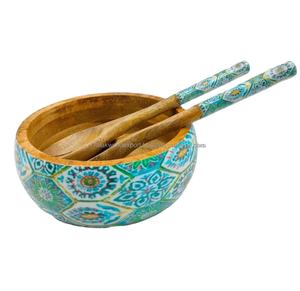 ชามไม้สำหรับตกแต่งบ้านและห้องครัวทำด้วยมือชามไม้พิมพ์ลายไม้พร้อมช้อนโดย fwe - Product Image 1