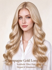 Champagne Gold Long Wave Synthetic Fiber <b>Wig</b> Soft Shiny Voluminous Piece for Daily Wear - Product Image 1