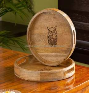 Nuevo Cuenco y bandeja de madera con impresión láser con asa nuevo para cena buffet ensaladera decoraciones de boda - Product Image 3