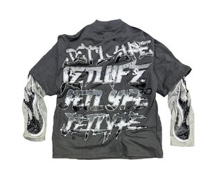 T-shirt col rond à manches longues surdimensionné décontracté à motif uni pour hommes en polyester/coton avec sérigraphie - Product Image 6