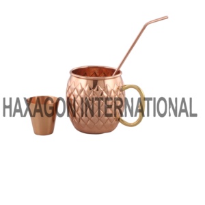 Tasse de Mule en cuivre personnalisée avec paille en cuivre et petit gobelet, tasse de Mule en cuivre au Design moderne - Product Image 1