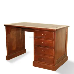 木制书桌回复实心柚木经典殖民风格设计，带4个抽屉