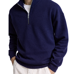 Minimalist Quarter <b>Zip</b> <b>Sweatshirt</b> Lightweight Casual Stand Collar Plain Color Half <b>Zip</b> <b>Full</b> Sleeve with Kangaroo Pocket - Product Image 1
