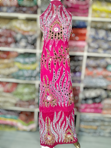 Vente chaude nigérian pierre perlée robe en tissu de soie africaine paillettes lourdes respirant George Wrappers pour les femmes pour le printemps automne - Product Image 6