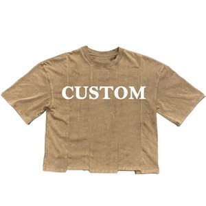 Camiseta recortada cuadrada de algodón con lavado ácido gráfico Vintage de gran tamaño con dobladillo cóncavo de alta calidad 250 GSM Jersey personalizado impreso - Product Image 2