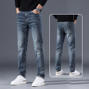 Jeans pour hommes en vente chaude, pantalon long en denim, extensible, décontracté, fermeture éclair, long, droit, slim, poches, couleur unie, pantalon en coton pour hommes, jeans d'automne - Product Image 6
