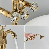 Robinet de baignoire sur pied en laiton doré de qualité supérieure SWAN, avec douchette à main, en laiton massif et céramique, pour appartement